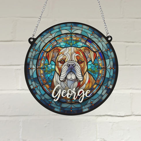 Bulldog Personalised Stained Glass Effect Suncatcher